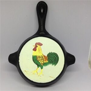 Vintage Cast Iron Skillet Ashtray with Rooster